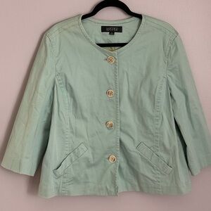 Kasper Cotton Mint Blue Button Front Jacket